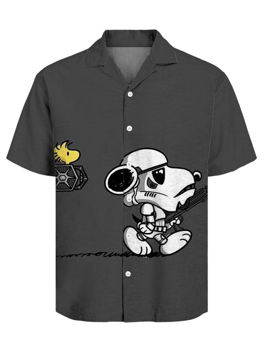 Men's Retro Casual Color Puppy Cuban Collar Short Sleeve Shirt