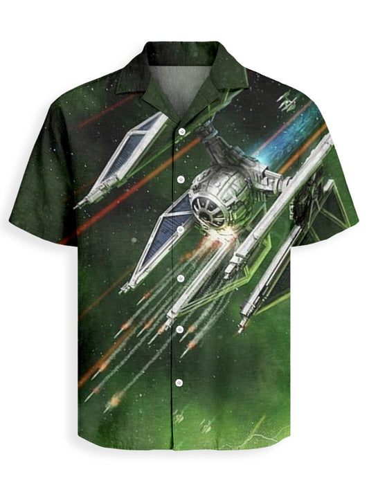 Men's Retro Casual Planet Art Cuban Collar Short Sleeve Shirt